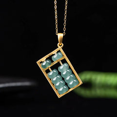 925 Sterling Silver Natural Jade Abacus Pattern Necklace Pendant