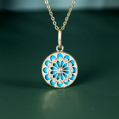 925 Sterling Silver Round Turquoise Zircon Necklace Pendant
