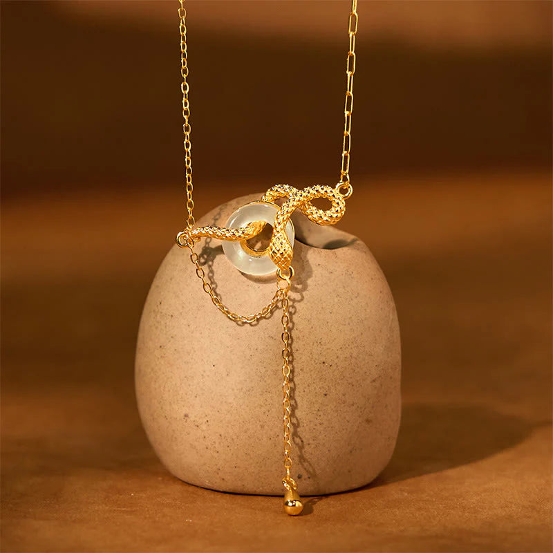 Chalcedony Peace Buckle 925 Sterling Silver Snake Year Harmony Necklace Pendant