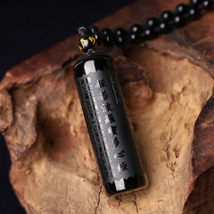 Natural Black Obsidian Heart Sutra Purification Necklace Pendant