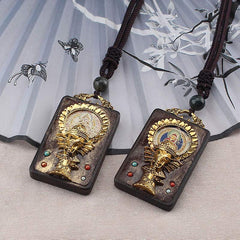 Renbeads Ebony Wood Elephant God of Fortune Buddha Blessing Necklace String Pendant