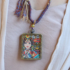 Tibetan Goddess of Wealth Prayer Box Necklace Pendant