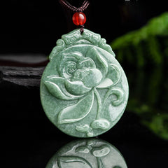 Round Lotus Pattern Jade Necklace Rope Pendant