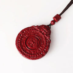 Chinese Zodiac Natural Cinnabar Bagua Amulet Necklace Pendant for Repelling Evil