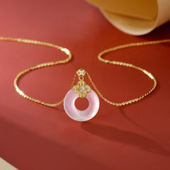 925 Sterling Silver Chalcedony Coin Peace Buckle Necklace Pendant