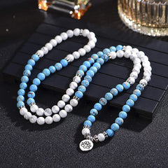 108 Bead White Turquoise Stone Lotus Blessing Bracelet