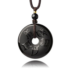 Black Obsidian Taoism Five Sacred Mountains Carved Strength Peace Buckle Decoration