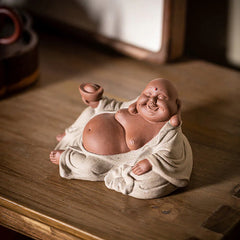 Laughing Buddha Ingots for Wealth Attraction Purple Clay Maitreya Statue Decoration