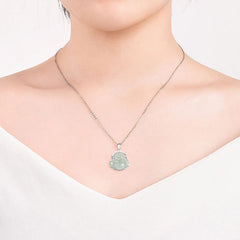 925 Sterling Silver Laughing Buddha Jade Luck Calm Necklace Pendant