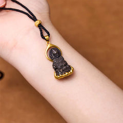 Tibetan Yellow God of Wealth Buddha Serenity Necklace Pendant