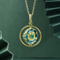 925 Sterling Silver Lotus Flower Floral Zircon Rotatable Necklace Pendant