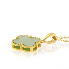 925 Sterling Silver Natural Jade Luck Four Leaf Clover Necklace Pendant