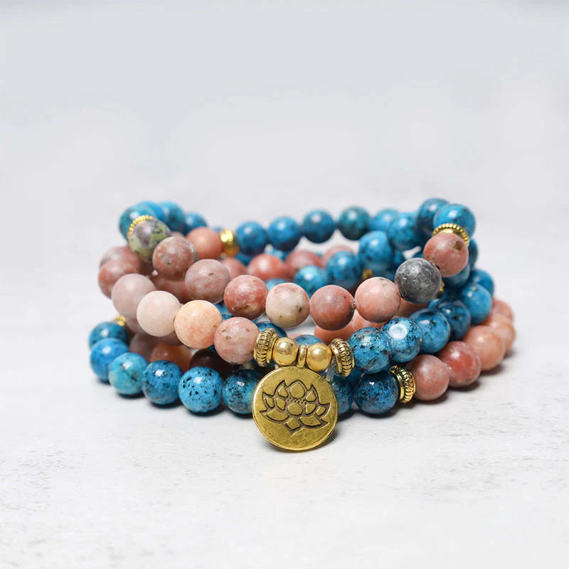 108 Mala Beads Apatite Red Stone Lotus Meditation Prayer Bead Bracelet