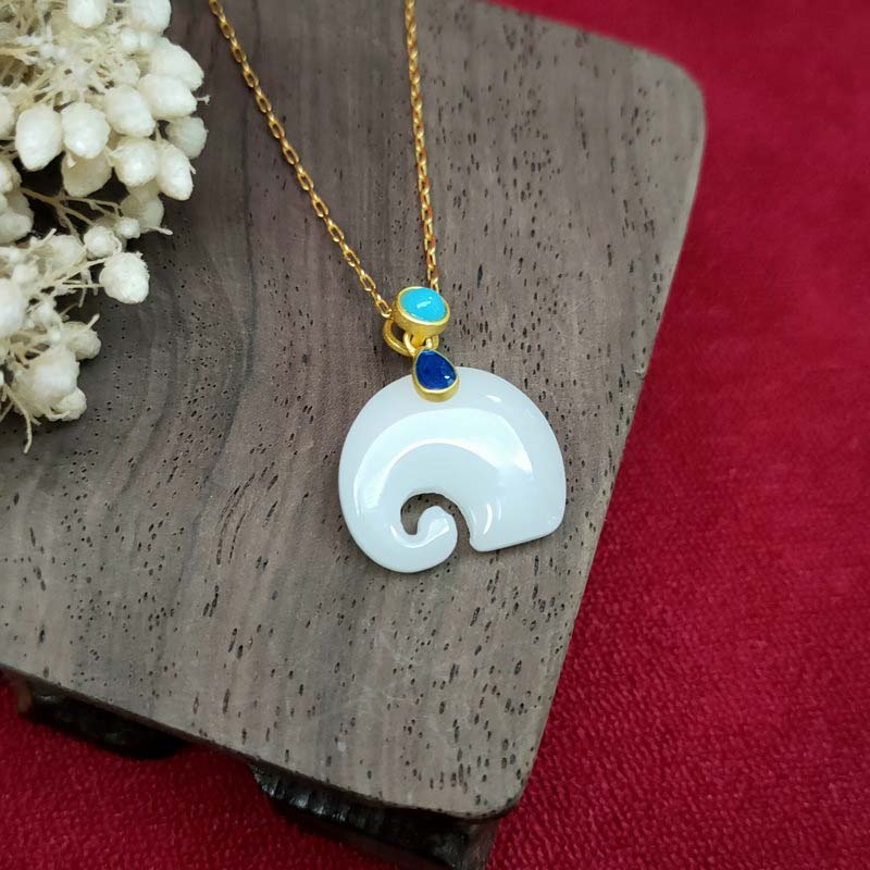 White Jade Elephant Luck Necklace Pendant