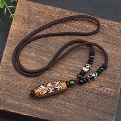 Tibet Om Mani Padme Hum Dzi Bead Avalokitesvara Pattern Wealth Necklace