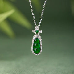 925 Sterling Silver Cyan Jade Pea Design Luck Healing Necklace Pendant