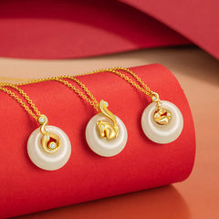 Chinese Zodiac Hetian Jade 925 Sterling Silver Abundance Necklace Pendant