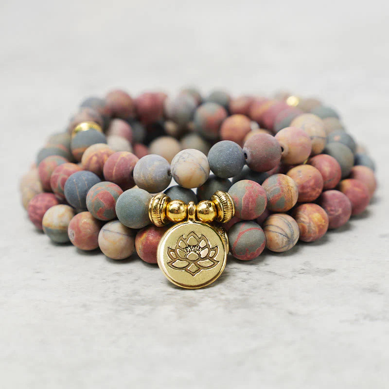 108 Mala Beads Picasso Jasper Stone Courage Energy Bracelet