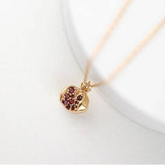 925 Sterling Silver 18k Gold Plated Pomegranate Garnet Crystal Charm Necklace Pendant