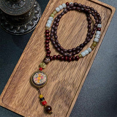 Tibetan Handmade Wood Beads Om Mani Padme Hum Necklace Pendant