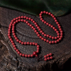 108 Mala Beads Cinnabar Om Mani Padme Hum Pattern Engraved Blessing Bracelet