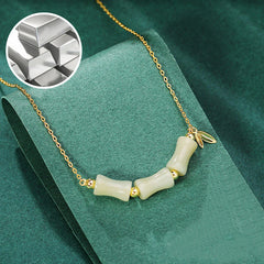 925 Sterling Silver Hetian Jade Bamboo Fu Character Prosperity Necklace and Bracelet