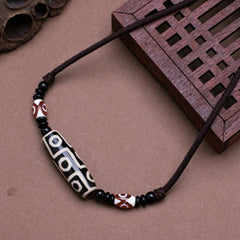Tibetan Nine Eye Dzi Bead Protection String Necklace