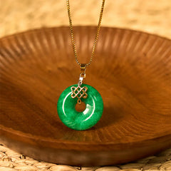 Natural Cyan Jade Peace Buckle Chinese Knot Necklace Pendant for Success