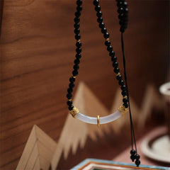 925 Sterling Silver Black Onyx Chalcedony Beaded Necklace Pendant