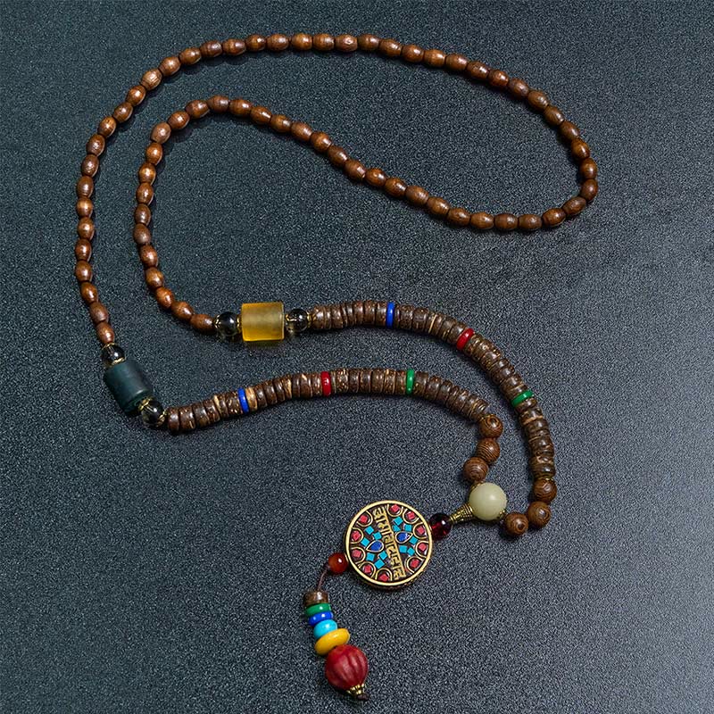 Tibetan Handmade Coconut Shell and Wood Bead Balance Necklace Pendant