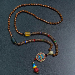 Tibetan Handmade Coconut Shell and Wood Bead Balance Necklace Pendant