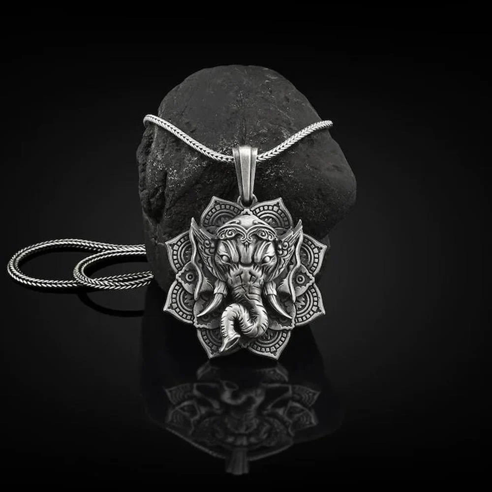 Pure Tin Elephant Protection Amulet Necklace Pendant