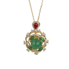 Cyan Jade Red Crystal Luck Necklace