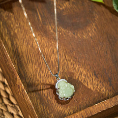 Natural Hetian Jade Laughing Buddha Abundance Necklace Pendant