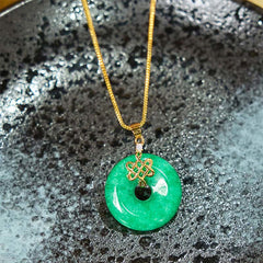Natural Cyan Jade Peace Buckle Chinese Knot Necklace Pendant for Success