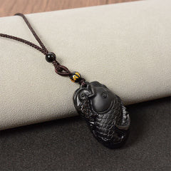 Natural Black Obsidian Amphioxus Necklace Pendant