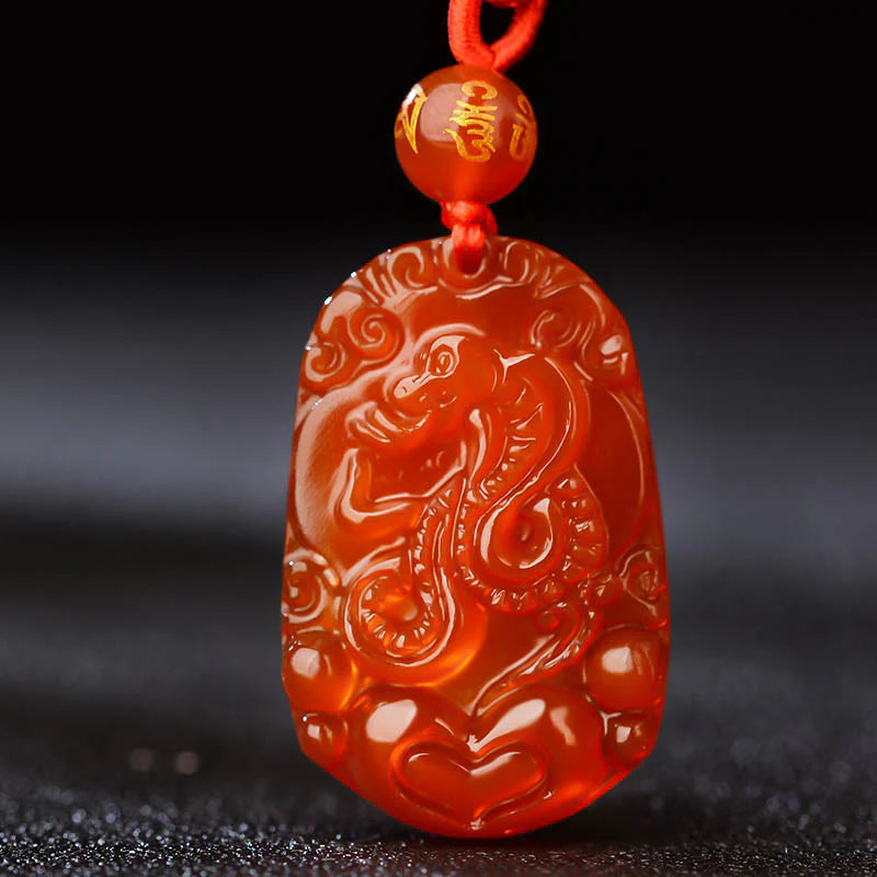 Chinese Zodiac Red Agate Luck Necklace Pendant