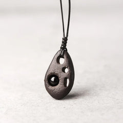Ebony Wood Hollow Inlaid Obsidian Necklace Pendant for Peace and Calm