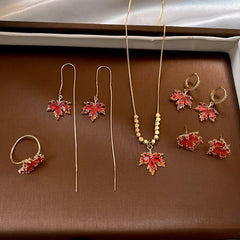 Maple Leaf Zircon Luck Jewelry Set (Necklace, Pendant, Ring, Earrings)