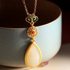 925 Sterling Silver White Jade Water Drop Chain Necklace Pendant Bracelet