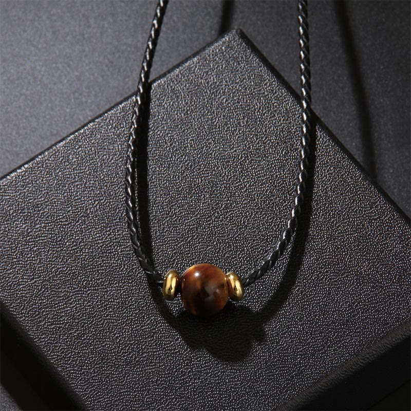 Natural Tiger Eye Beaded Wax Rope Protection Necklace Pendant