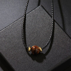 Natural Tiger Eye Beaded Wax Rope Protection Necklace Pendant