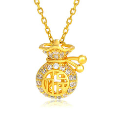 24K Gold Plated Good Luck Character Fortune Money Bag Necklace Pendant