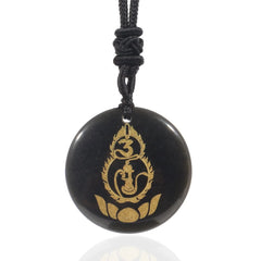 Gourd Lotus Pedestal Pattern Mantra Natural Various Crystal Black Obsidian Fulfilment Necklace Pendant