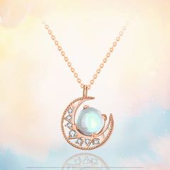 925 Sterling Silver Moonstone Moon Pattern Love Necklace Pendant