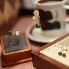 Natural Butterfly Tridacna Stone Cyan Jade Copper Gold-Plated Calming Jewelry Set