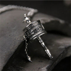 Renbeads 925 Sterling Silver Om Mani Padme Hum Prayer Wheel Purity Rotatable Necklace Pendant