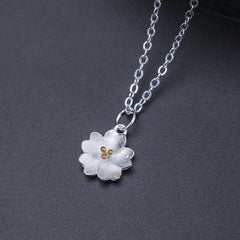 925 Sterling Silver Cherry Blossom Flower Blessing Necklace Pendant