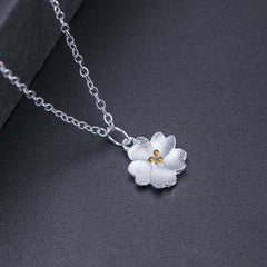 925 Sterling Silver Cherry Blossom Flower Blessing Necklace Pendant