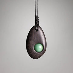 Ebony Wood Green Aventurine Necklace Pendant for Peace and Calm